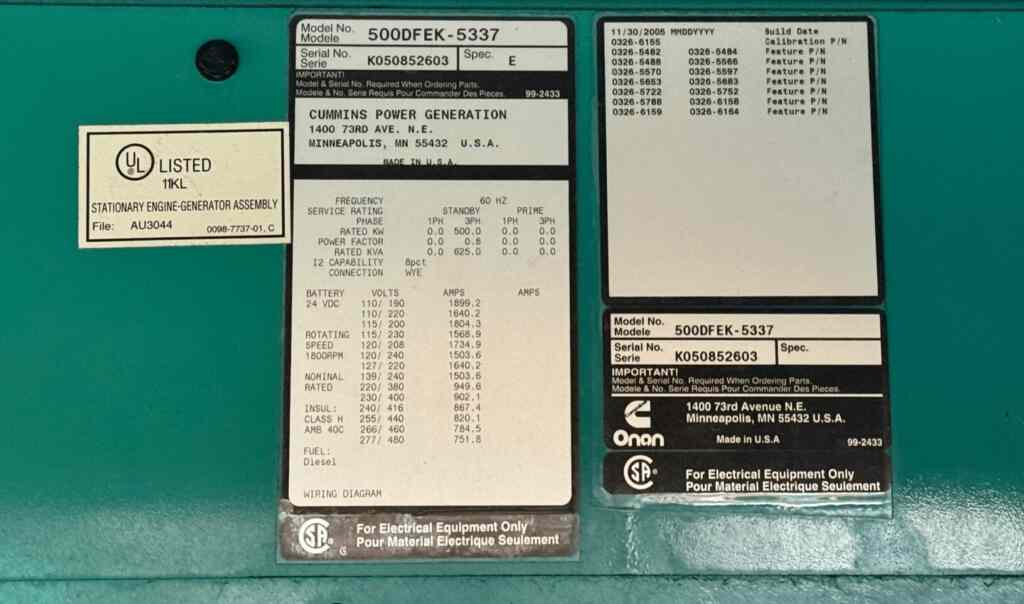 Cummins DFEK Standby Diesel Generator - Tier 2